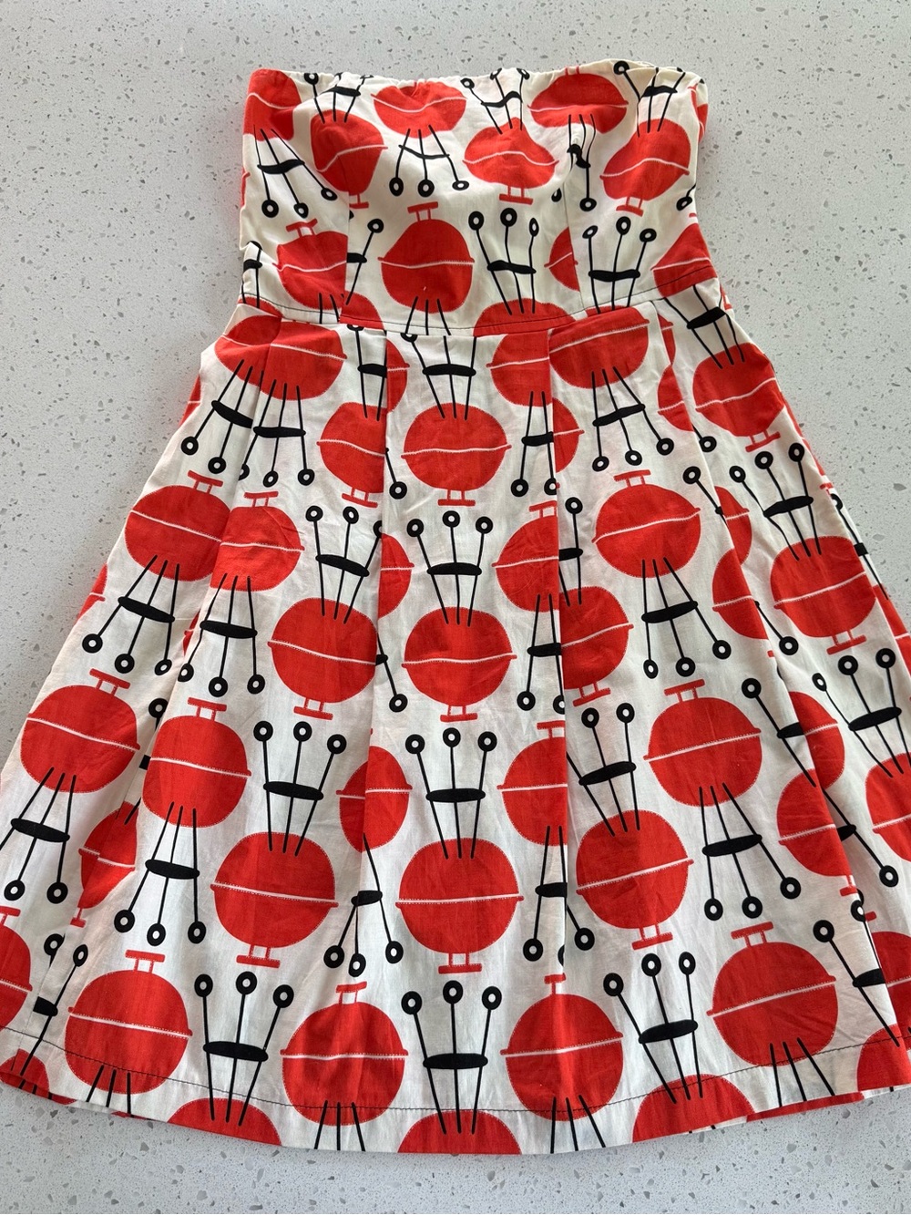 Bebop & Wally Orange and White Strapless Retro Print Dress with Barbecues!
